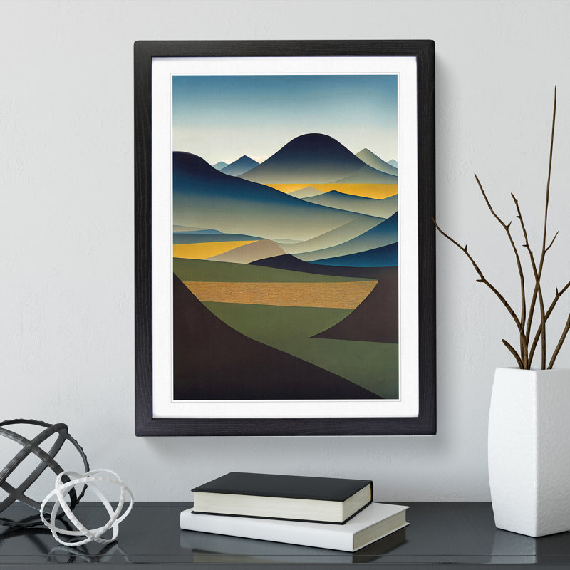 Abstract Mountain Landscapes No.4 - Wall Art, Black Framed Paper, White, 34cm H x 25cm W x 3cm D