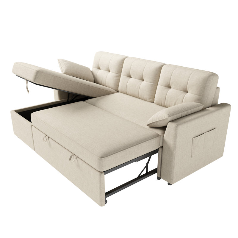 Sofa Chaise With 3 Seat,reversible Pull Out Couch For Living Room