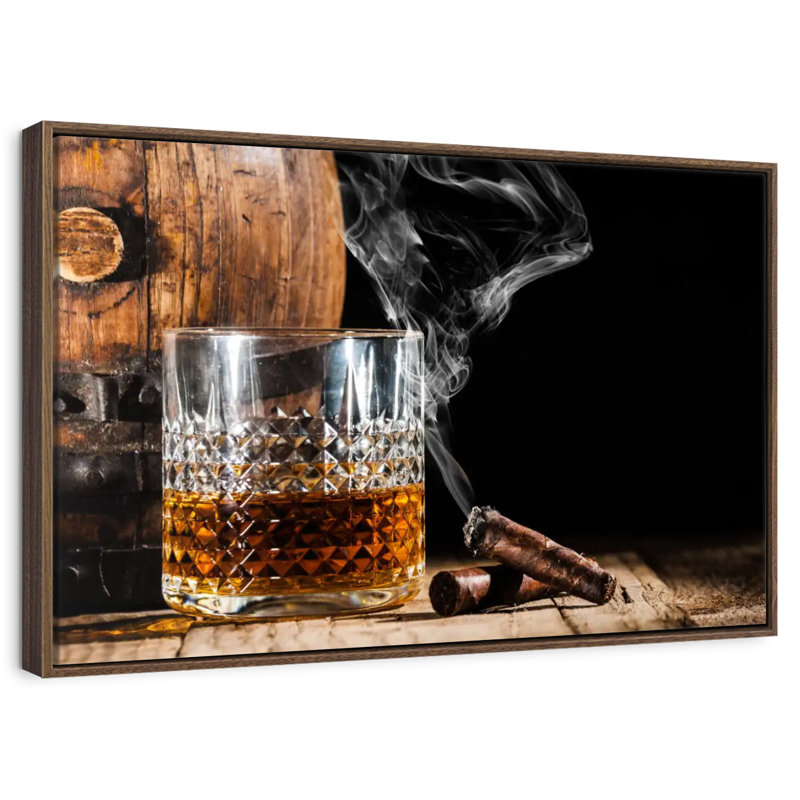 Bourbon tonneau et cigare, Cadre flottant noyer, 31 po x 21 po