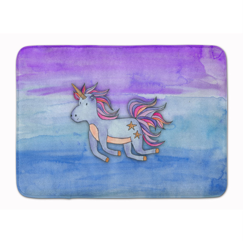 Tapis pour salle de bain en mousse à mémoire de forme licorne aquarelle Zoe