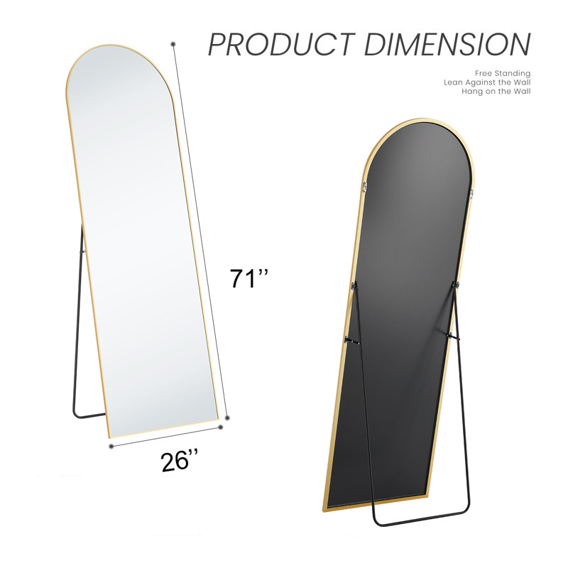Arched Metal Full Length Mirror, 71" x 26", Gold