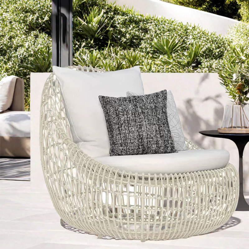 PE Rattan Patio Sofa Chair Wicker Outdoor Armless Lounge Chair, White