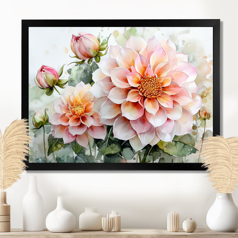 «Modern Dahlia Spring Muse I», reproduction sur toile, H 30 po x l 40 po, Avec cadre, Noir
