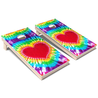 Tie Dye Heart All-Weather Composite Cornhole Board Set