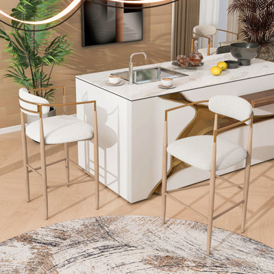Ensemble de 2 tabourets de bar rembourrés avec dossier pour îlot de cuisine beige