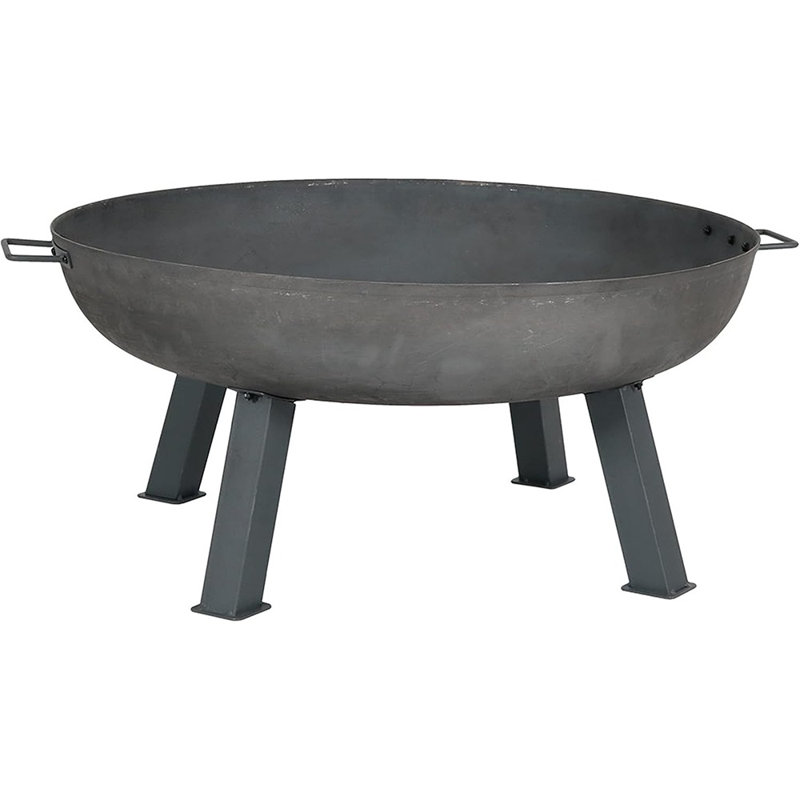 Foyer d'extérieur au feu de bois en fonte de 34 pouces avec poignées - Foyer d'extérieur pour la cour, le patio et le camping - Gris