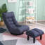 Fauteuil inclinable bleu marine avec rembourrage en lin, rotation à 360 degrés - pour la détente, base rotative paresseuse, convient à plusieurs pièces de 22,28 po Profond