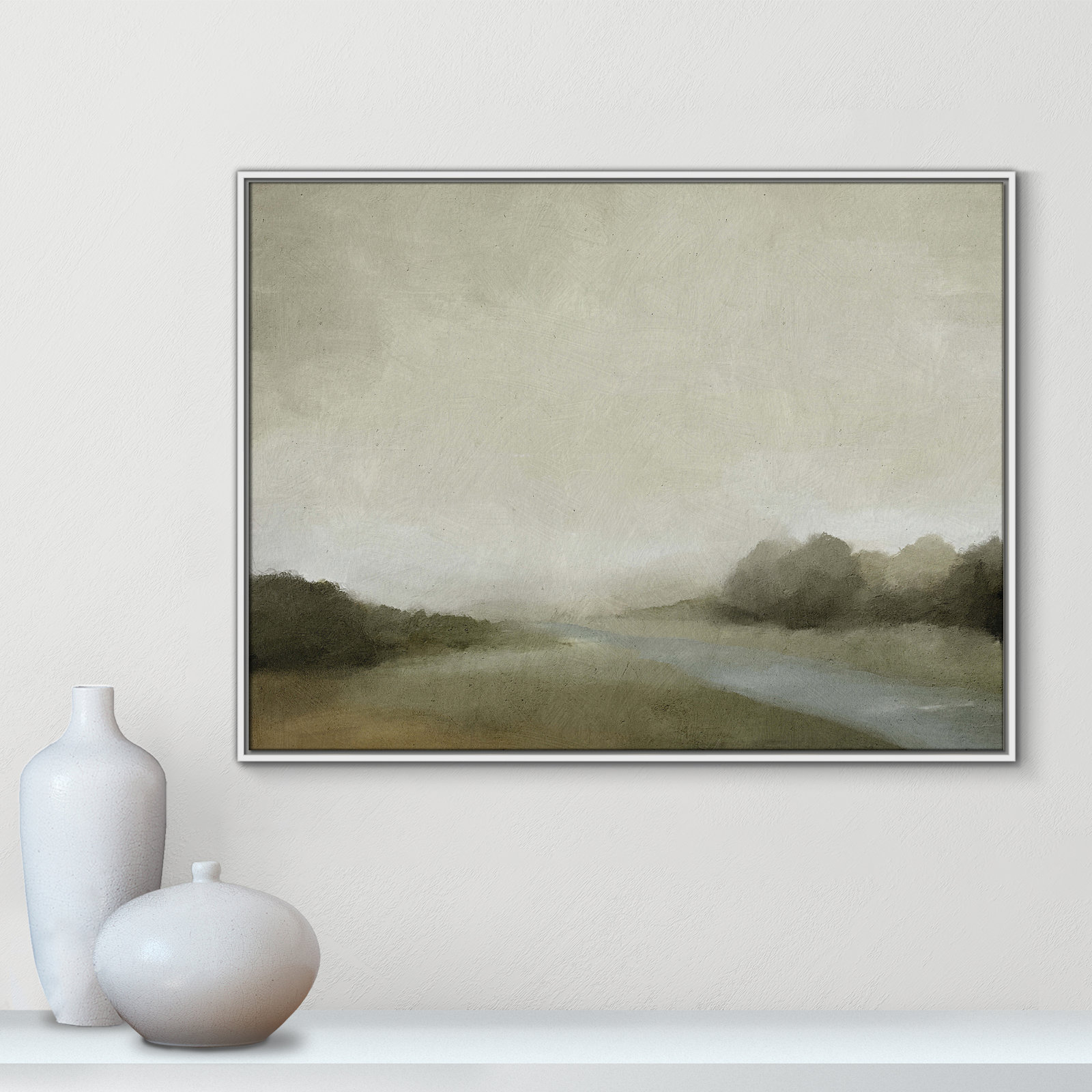 Vanora "Lovers Creek" Painting, 31.5" H x 41.5" W, White
