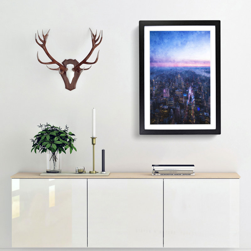 Sunset in Manhattan New York - Framed Print, Black Framed, 63cm H x 45cm W x 2cm D