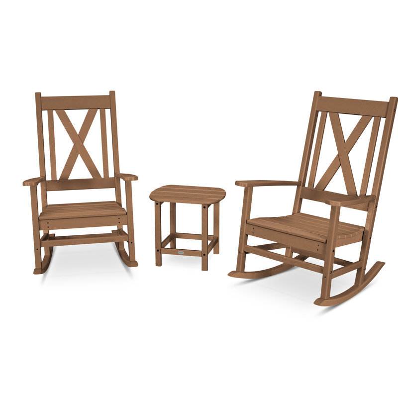 Ensemble de chaises berçantes 3 pièces POLYWOOD Braxton, Teck