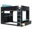 Lit mezzanine double en bois avec bureau réglable, tiroirs et compartiments de rangement - bleu-286415242