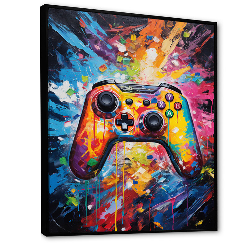 Coloré jeu vidéo rétro - art mural jeux vidéo, H 32 po x l 16 po x P 1 po, Cadre flottant noir