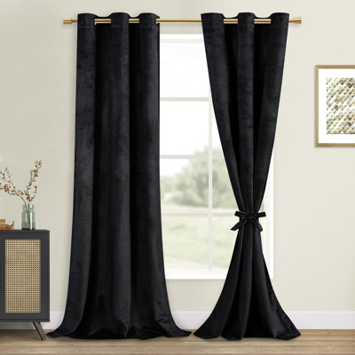 2 Panels Velvet Curtains with Tiebacks - Luxury Grommet Top Window Treatments Room Darkening Privacy Protect Drapes for Bedroom Living Room Home Decor