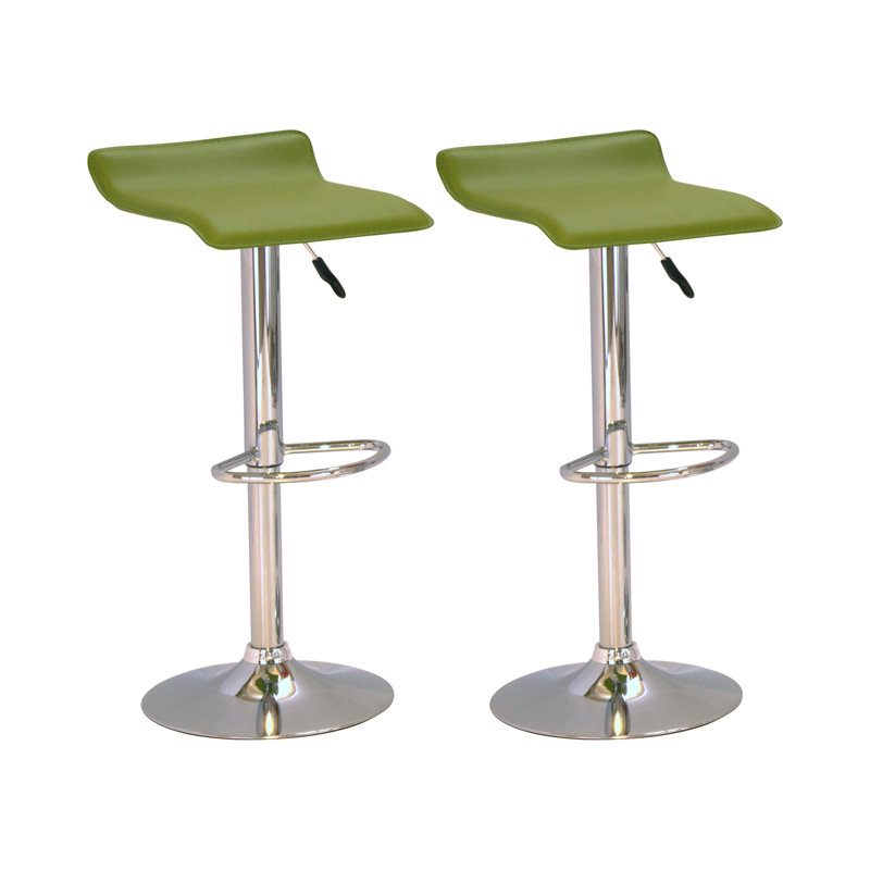 Hunstanton Swivel Upholstered and Faux Leather Adjustable Height Bar Stool, Chrome/Green