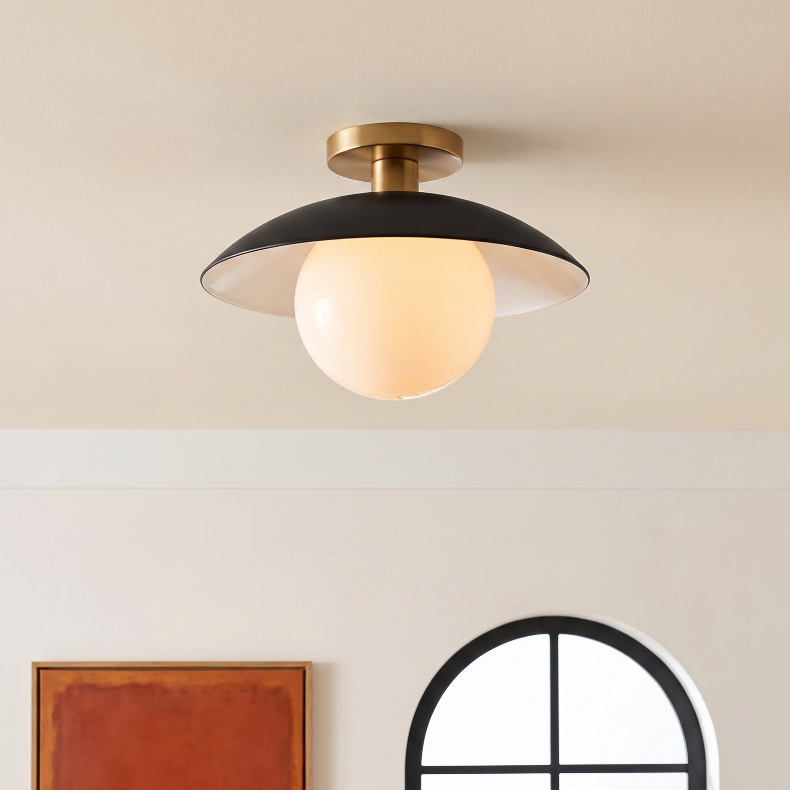Robin Single Light Glass Semi Flush Mount, Matte Black