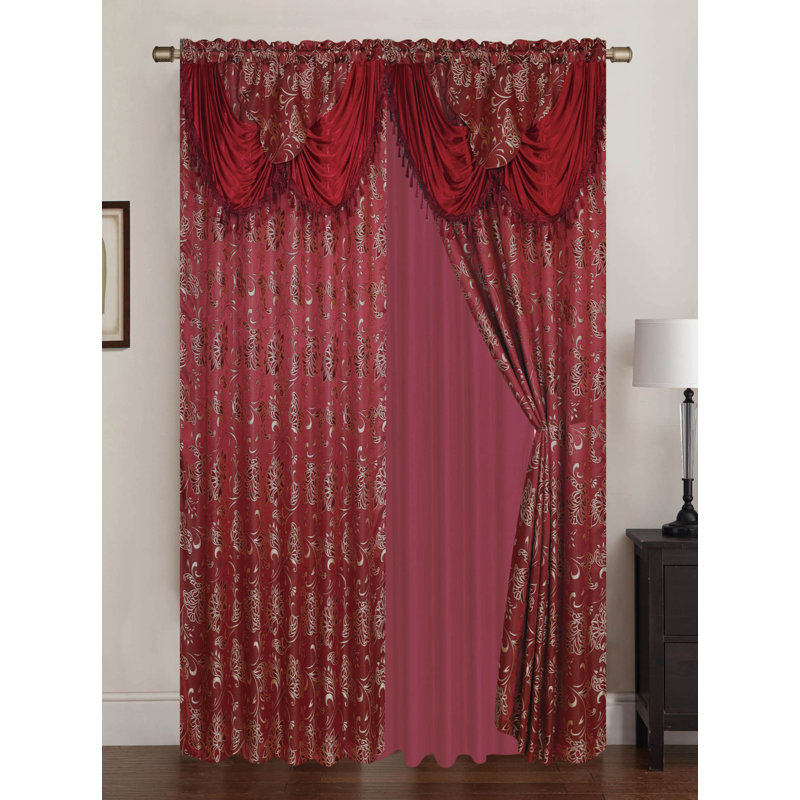Paire de rideaux avec passe-tringle en jacquard Andalusia, Bourgogne