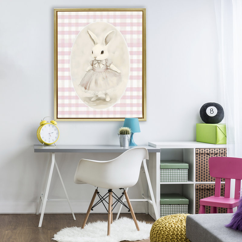 Cadre flottant Sweet Pink Girl Bunny, design par Arlington Prints, H 31 po x l 25 po, Cadre flottant métallique doré