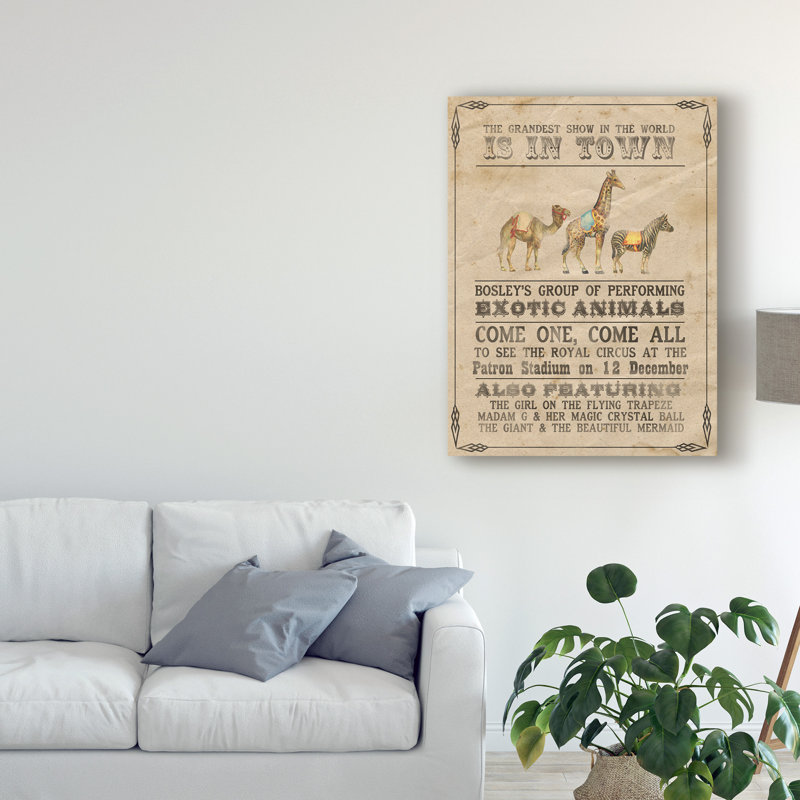 « rétro cirque iii », art sur toile tendue encadrée, H 24 po x l 18 po x P 2 po