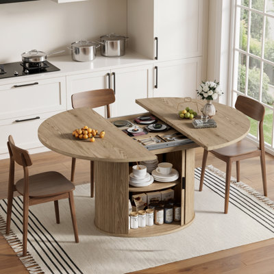 Table de salle à manger extensible ronde 43,3 "à 59,1" pour 4-8, table de salle à manger de cuisine peu encombrante avec rangement caché, table ronde à piédestal