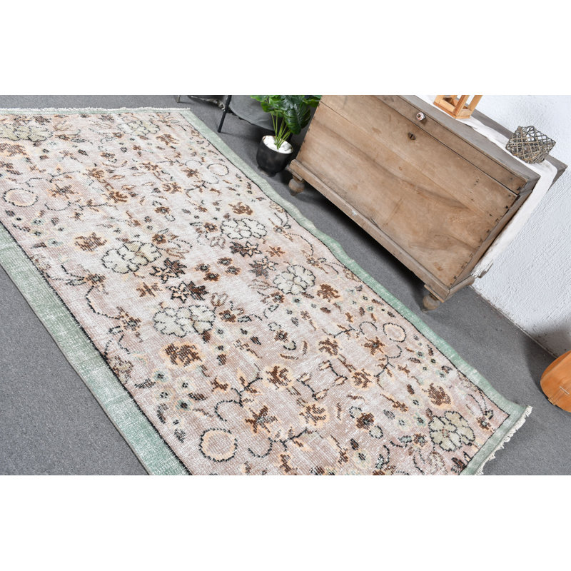 Tapis turc Oushak à motif floral antique blanc rétro pour un décor de salon élégant blanc / vert