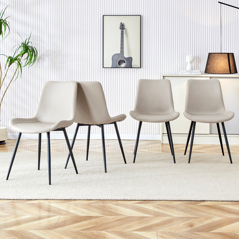 Chaise en cuir avec coussin de dossier et pieds en métal, Gris chaleureux