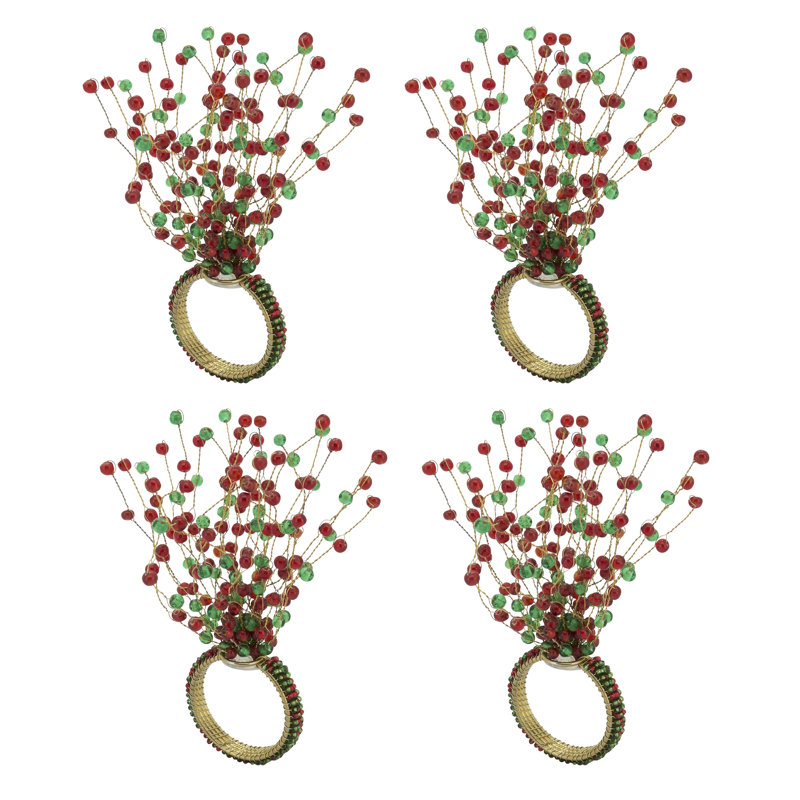 Beaded Design Napkin Ring, Red/Green