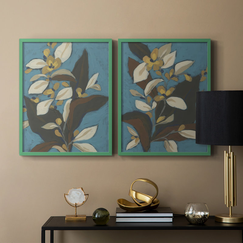 «Blue Shadow Garden I», reproduction encadrée de qualité supérieure - prête à être accrochée - aucun clou requis - aucun clou requis