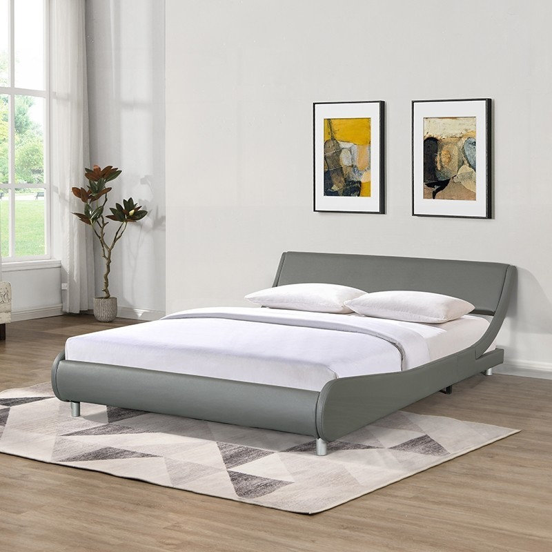Structure de lit tapissier en similicuir Windzer, gris