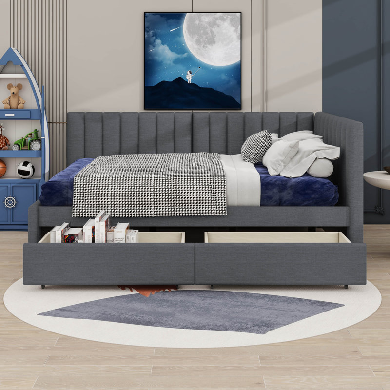 Cathaline Full Size Upholstered Daybed with 2 Storage Drawers Sofa Bed Frame, Gray