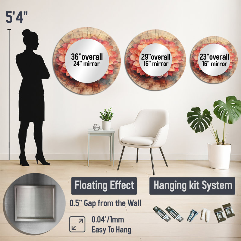 Fleur de Dahlia sur glissade sur bois - Art mural miroir floral - imprimé sur métal, 23 po x 23 po