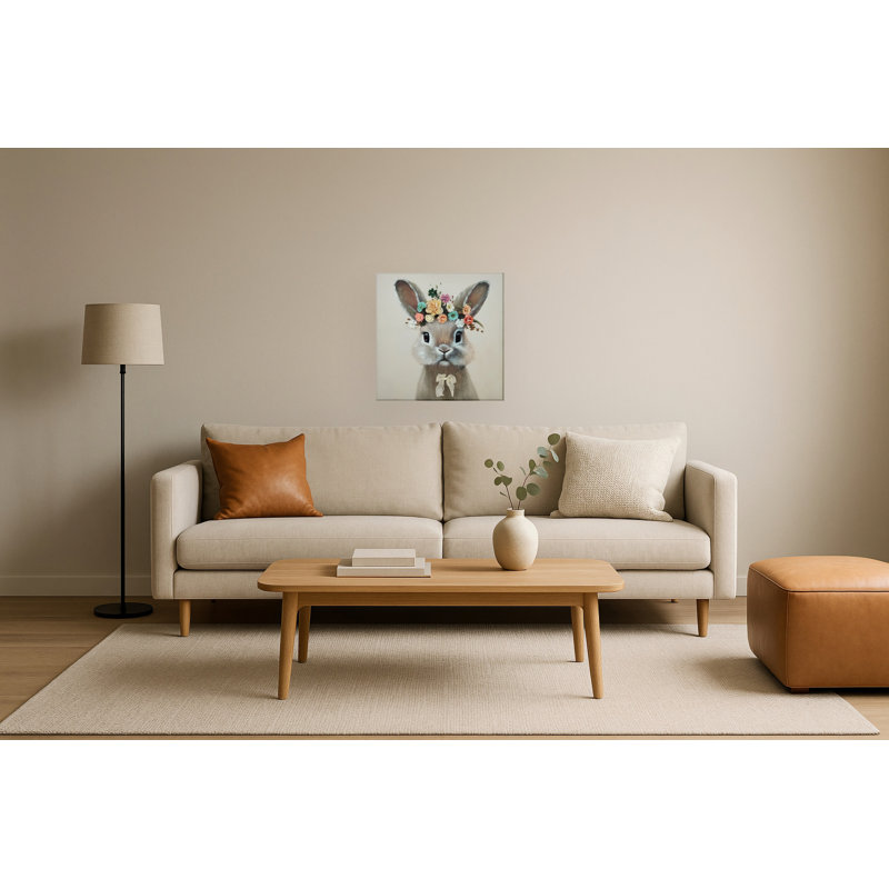 Art floral sur toile lapin couronné floral - 25 po x 25 po