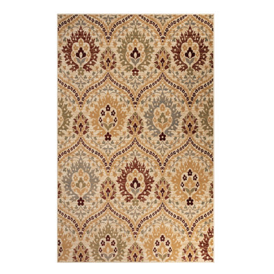 Tapis damassé tissé à la machine en brun / gris / ivoire