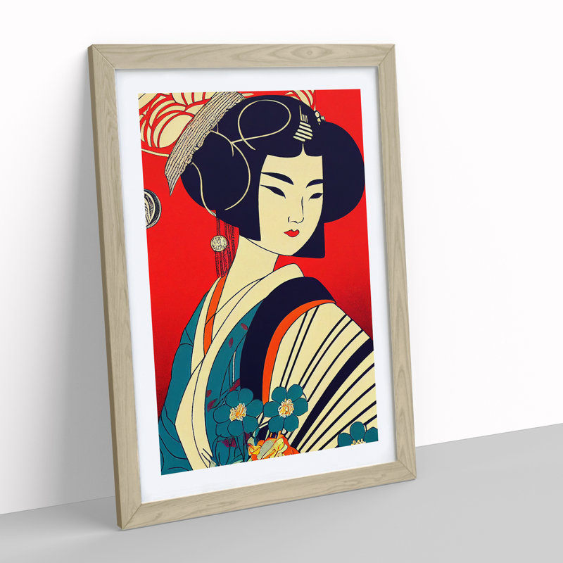 XC1022-3691X Profile Of A Geisha No.1 - Print on Canvas, Oak Framed, 60cm H x 40cm W x 3cm D