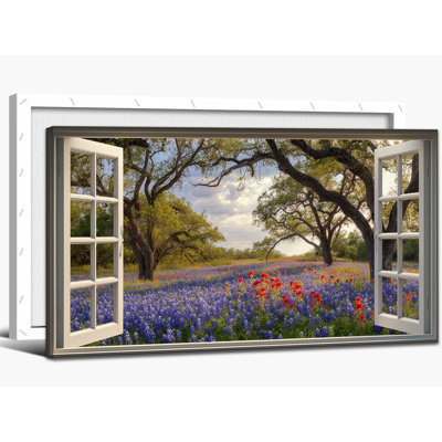  Toile de printemps, art mural style fenêtre ouverte, impressions de nature pittoresque avec vue sur la forêt, œuvre de paysage, cadre en bois, décoration d'arbre vibrant, décoration murale pour salon et chambre à coucher, 12 x 24 pouces