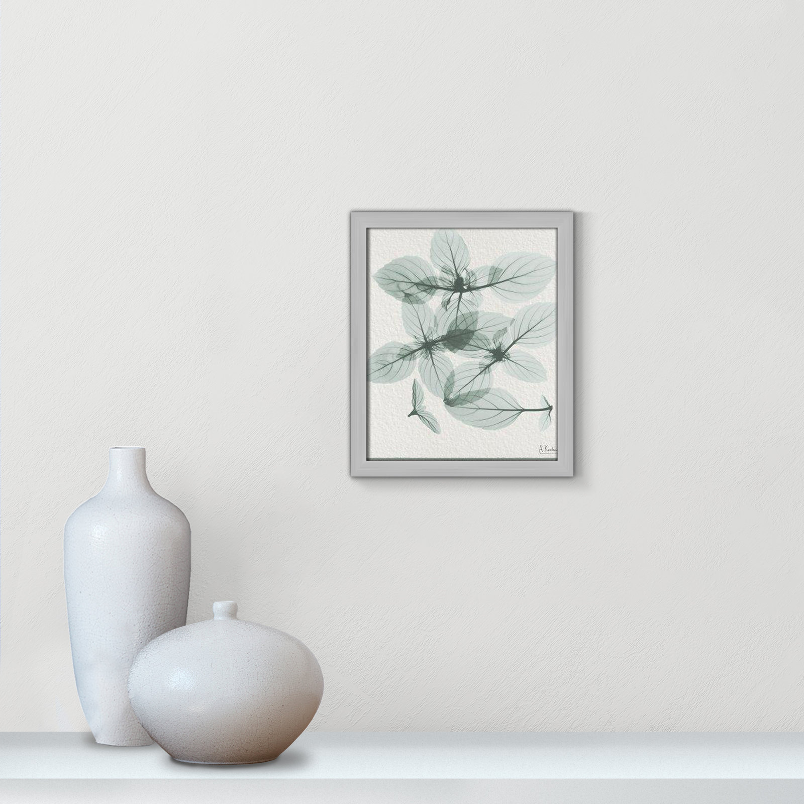 Jeanette "Basil Ocimum Basilicum" Painting, 15" H x 13" W x 1.25" D, Gray Framed Paper
