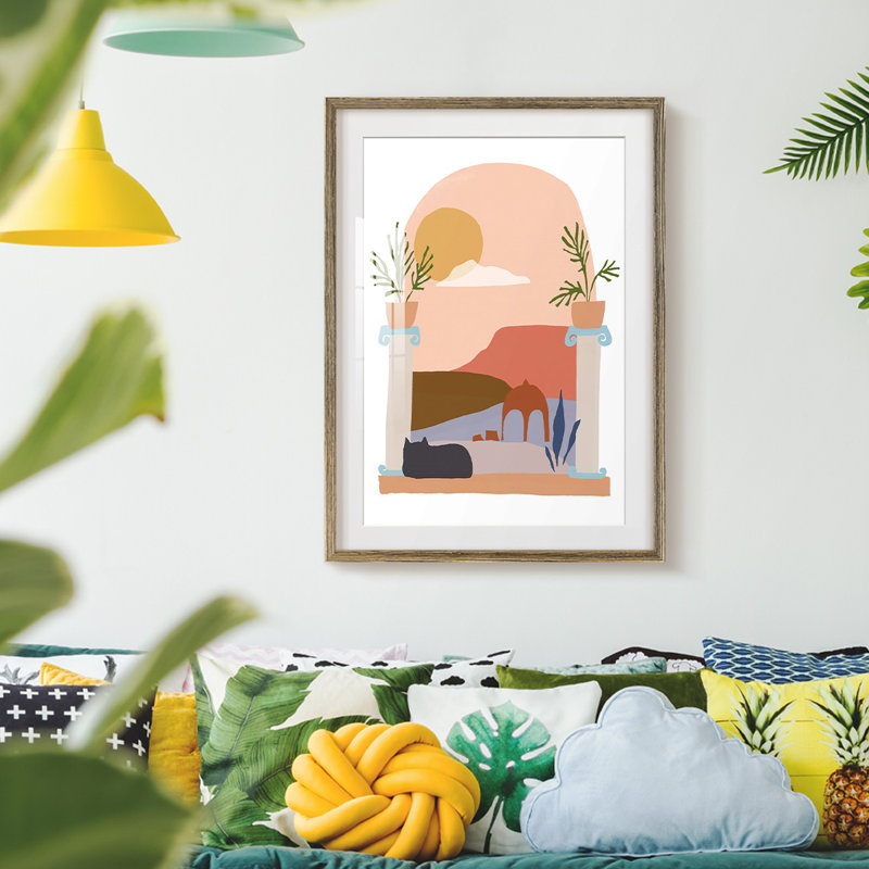 Raphia Palm I, Blanc, Papier avec cadre noyer