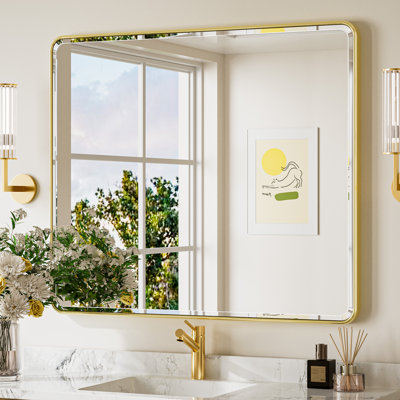 Miroir de salle de bain biseauté avec cadre en aluminium, miroir décoratif mural, verre trempé