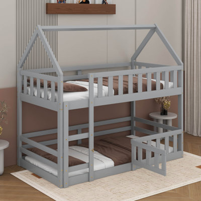 Twin Over Twin House Bunk Bed With Door And Fence