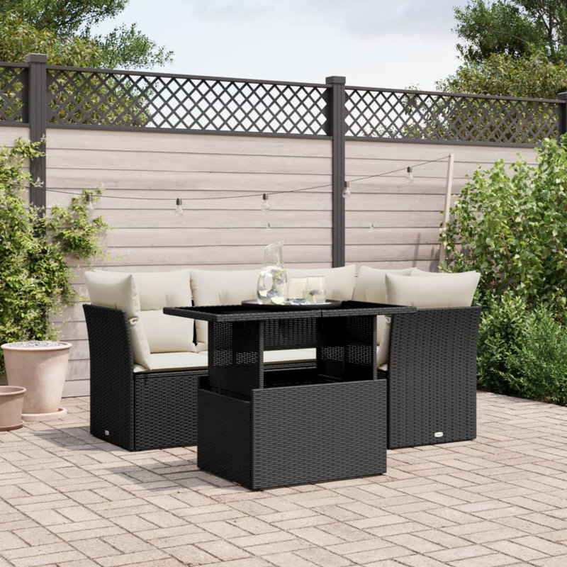 Ensemble de canapé de jardin Vidaxl avec cadre noir et coussins blanc crème