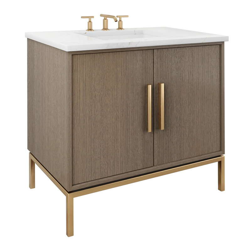 Rift White Oak Single Bath Vanity, Smoked Modern, Satin Gold, 42"