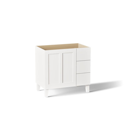 Poplin® 36 po Meuble-lavabo avec pieds de meuble, 1 porte et 3 tiroirs à droite