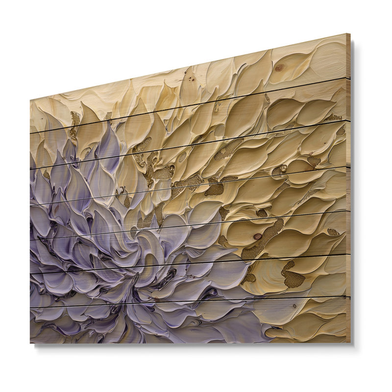 Sentier mauve avec pétales de fleurs I - Botanicals, impression sur bois blanc sur bois de pin naturel, H 34 po x l 44 po