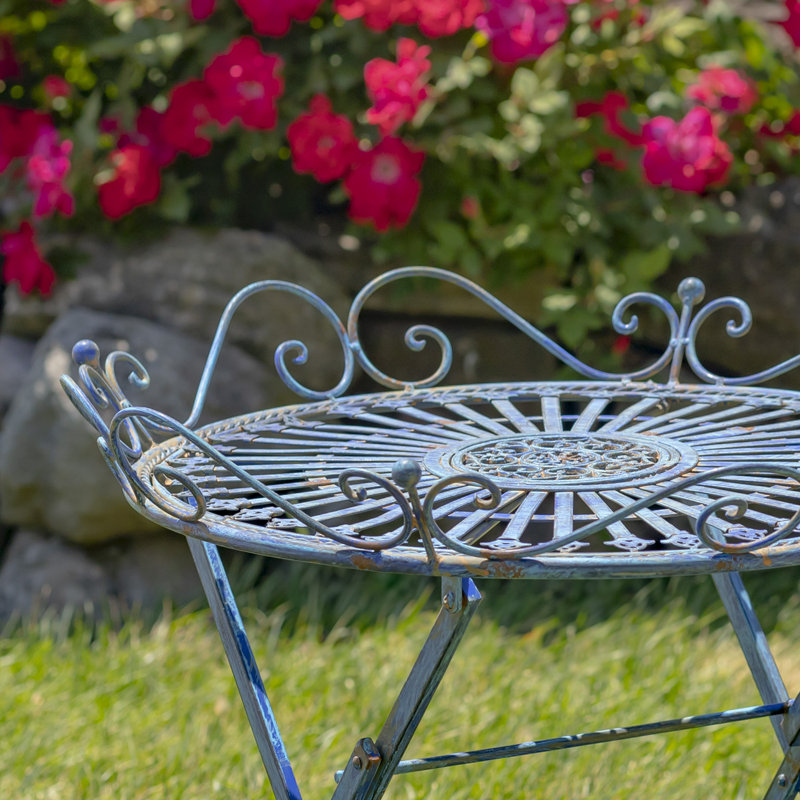 Stephania Outdoor Metal Folding Table, Antique Blue