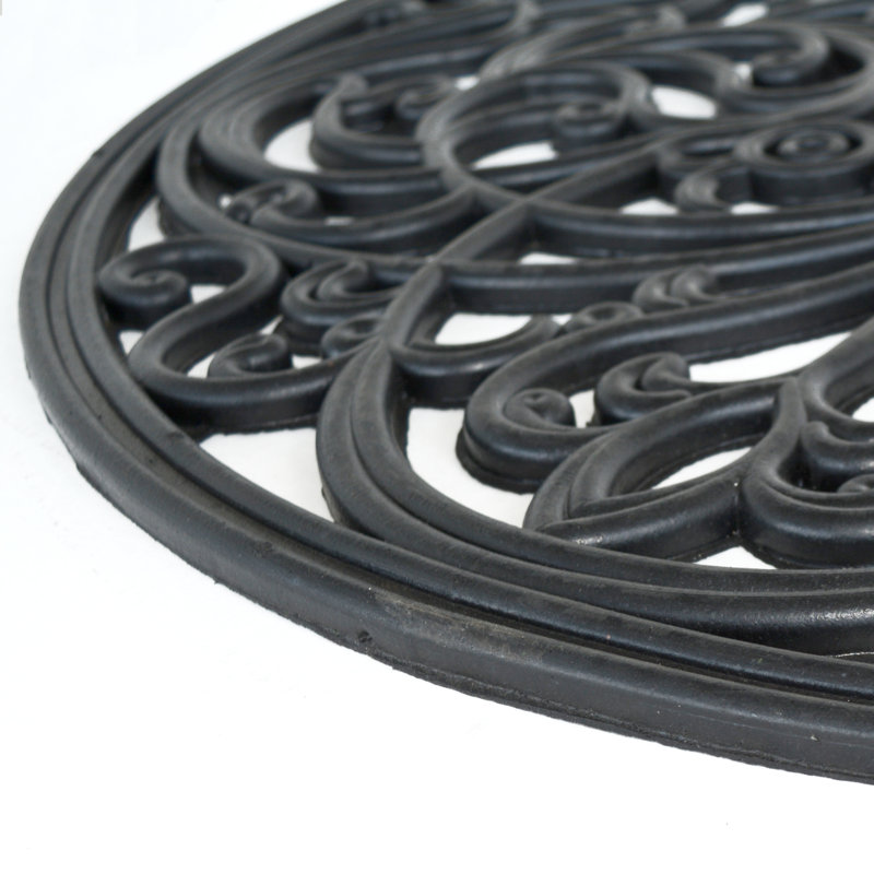 Decorative Black Scrollwork Rubber Semi-Circle Entry Mat 18 x 30 in.