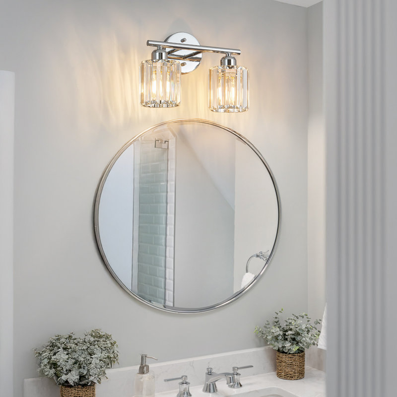 Luminaire de salle de bain moderne à 2 lumières en cristal Kyneisha, Chrome chrome, Deux lumières
