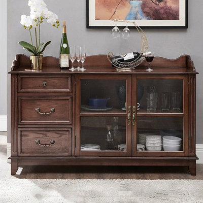 Nut-brown Solid + Manufactured Wood+Glass Sideboard