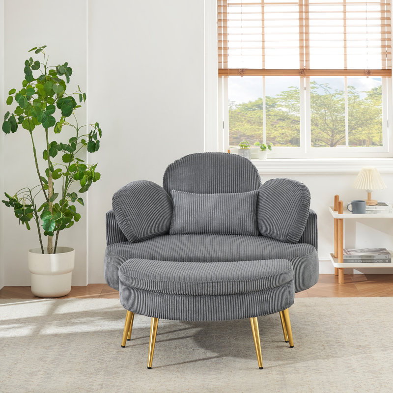 Velours côtelé gris simple avec trois coussins décoratifs, idéal pour une salle de réunion et une chambre à coucher de 43 pouces et confortable avec coussins de plateau amovibles