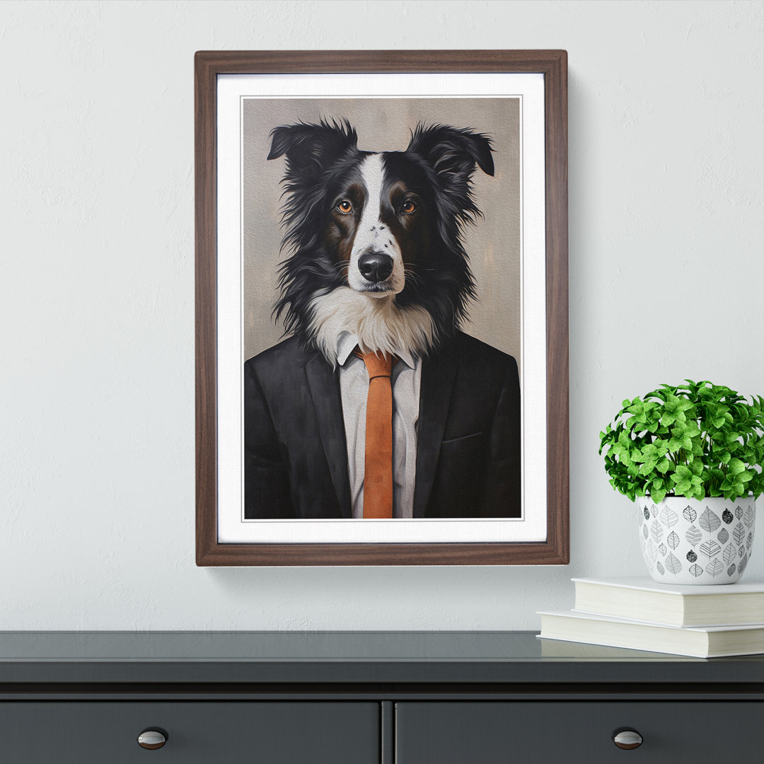 Border Collie in a Suit Painting - Framed Print