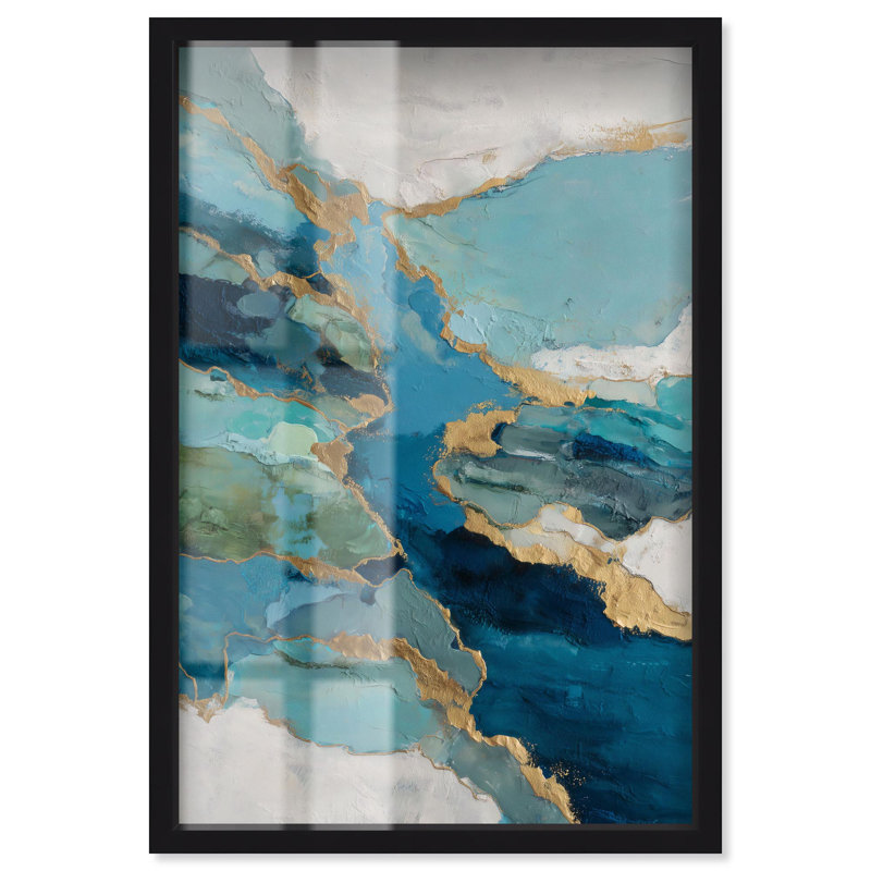 Décoration murale bleue Gilded River Delta III par Art Remedy, cadre noir, 31 x 46, H 46 po x l 31 po, Structure noire