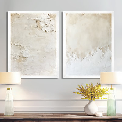 Soft Beige Plaster Paint Layers III - Abstract Minimalism Framed Prints Set of 2